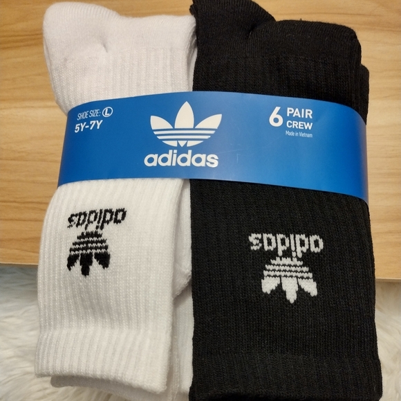 Adidas Kids Black/White Pairs Crew Socks 5Y-7Y New - Picture 4 of 5